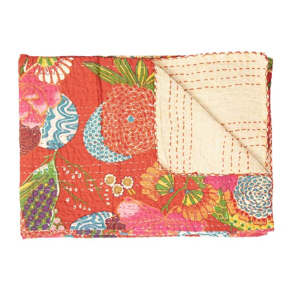 Taj Hotel Home Decor Kantha Cotton Throw | 1-Piece | Multicolor | 50"x70" - Picture 1 of 3